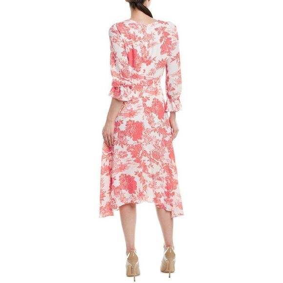 New! TAHARI Women's Floral Print Belted Crepe Faux Wrap Dress 3/4 Sleeve Size 8 - Picture 4 of 4